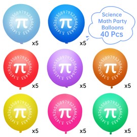 40 Pcs Science Themed Balloons, Happy Pi Day Math Party Decorations, 12 Inch 8 Assorted Colors Latex Pi Symbol for School Birthday, Laboratory Graduation