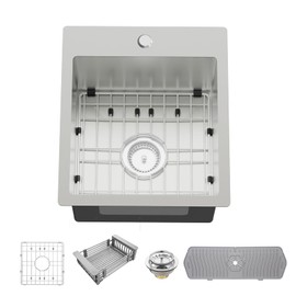 Kitchen And Bar Sink, 15x17 Inch Stainless Steel Drop In Kitchen Sink Modern Single Bowl Topmount Bar Sink Combo-SS Grid,Silicon Mat,Drain Strainer Set Compatibility With Various Kitchen & Bar Style