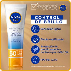 NIVEA SUN Protector Solar Facial Control De Brillo (50 ml), con Efecto Matificante de Larga Duración, Bloqueador solar FPS 50+, no Grasoso para Todo Tipo de Piel
