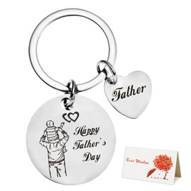 Bifarde Dad Keychain from Daughter -'Happy Father’s Day'- Funny Engraved Stainless Steel Keyring Presents for Daddy Birthday Fathers Day Thanksgiving Christmas (Silver)