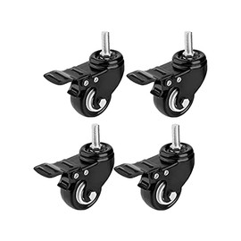Heavy Duty Castor Wheels | 4-Pack, Swivel with M8 Bolt Caster Wheels with Brakes, Noiseless PU Castors | 1.5" Casters for Furniture, Workbench, Trolley (4PCS Brake with M8 Bolt)