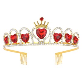 YISSION Red Crown Crystal Tiaras Queen Crowns for Women Girls Birthday Tiara Princess Crown Bridal Hair Accessories for Wedding Prom Party Cosplay