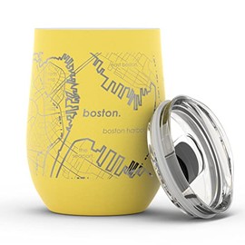 Well Told Engraved Boston Massachusetts Map Insulated Wine Tumbler, Etched Stainless Steel Cup (12 oz, Sunrise Yellow) City Map Insulated Tumbler, Custom Insulated Tumbler, Outdoor Drinkware