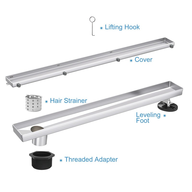 48 Inch Offset Linear Shower Drain, Brushed 304 Stainless Steel