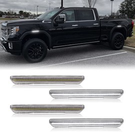 Mynoway White LED Side Marker Lamp Replacement for Sierra 2500HD 3500HD 2020-2024, 4PCS Clear Lens Fender Marker Parking Lights Replacement Assembly OE 84806032, 84185031