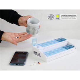 KMINA - Tablettenbox 7 Tage 2 Fächer, Groß, Spanisch, Morgens Abends, Medikamentenbox - Made in Europe