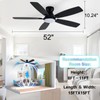 52in Black Ceiling Fan with Light, Flush Mount, Remote APP