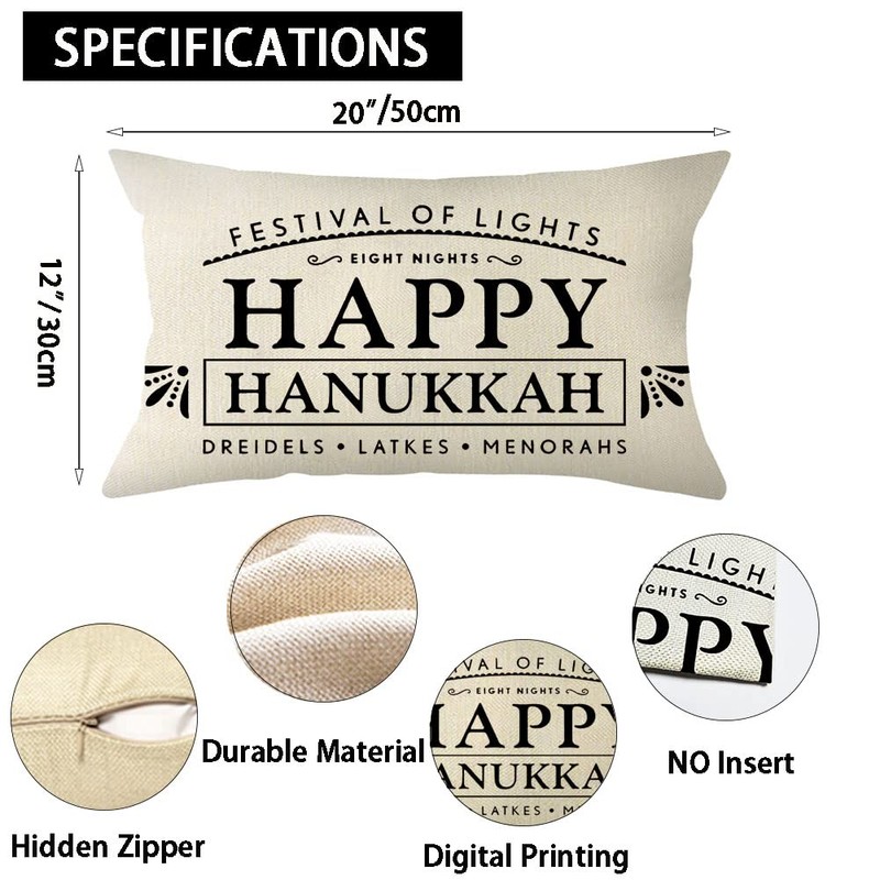 Ogiselestyle Happy Hanukkah Lumbar Throw Pillow Cover, 12 x 20