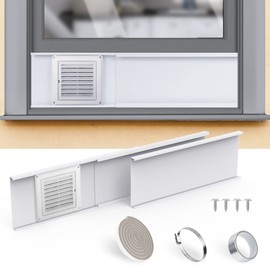 Flehomo Dryer Vent Window Kit with Louvered Vent Cover, Dryer Vent Kit for 4" Diameter Dryer Hose, Adjustable Window Vent Kit for Sliding Windows, Include Insulating Aluminum Seal Tape