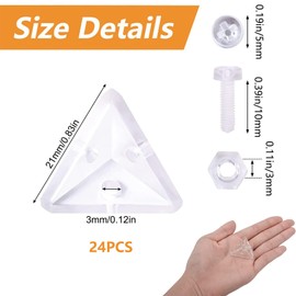 MOROBOR Acrylic Corner Brackets Clear 3 Hole Angle Joint Brackets with Clear Fixing Screws for Reinforcement Joining Acrylic Plate 21x21mm Pack of 24