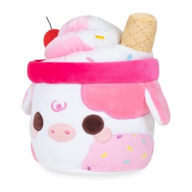 Cuddle Barn PlushGoals - Sprinkles Mooshake | Super Soft Cute Kawaii Pink and Red Cow Dessert Drink Collectible Plush Toy, 11 inches