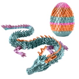 3D Printed Articulated Dragon with Egg – Flexible Fantasy Toy – Fidget Sensory Toy for Kids & Adults – Unique Gradient Color Figurine – Rainbow Chinese Dragon Decor.