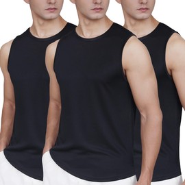 Pilamor Mens Tank Tops 3 Pack,Sleeveless Muscle T Shirts for Men's Fitness,Quick Dry Gym Tank Top for Men Black