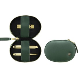 ZWILLING Manicure Pedicure Set 3-Piece Compact Nail Clippers Vegan Apple Leather Case Green