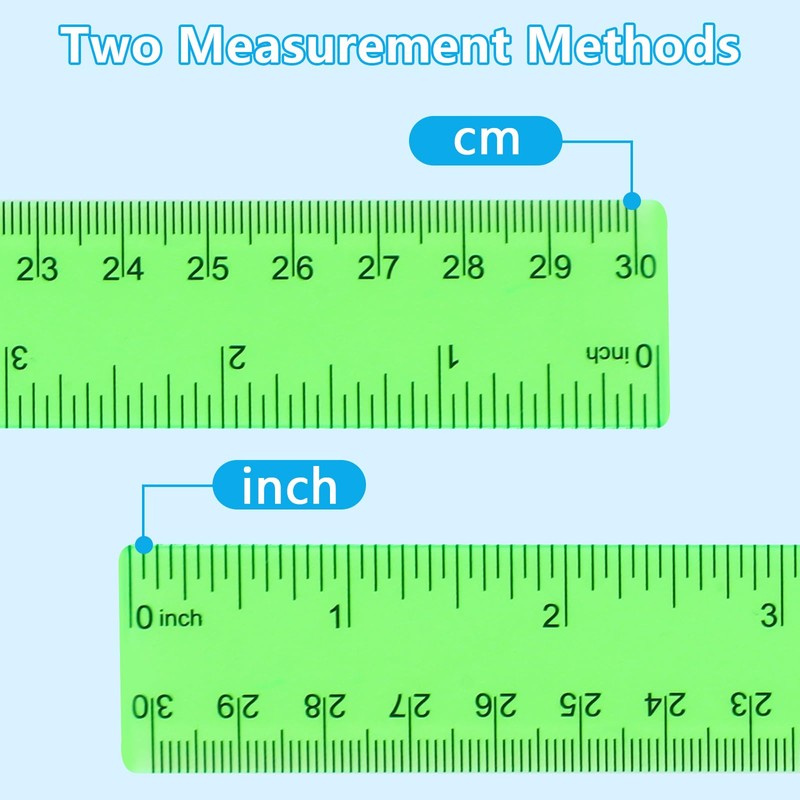 MOXYOY Plastic Ruler Set,30cm/12in Clear Ruler Kit Transparent Straight Measuring