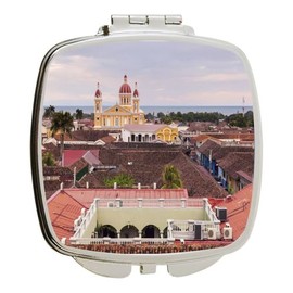 Island Gifting - Image of Granada Catherdral and City Panorma in Nicaragua - Square Compact Mirror - Travel Mirror