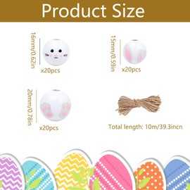 QIUMING 60 Pieces Easter Wooden Beads with Face Easter Wooden Beads Rabbit Easter Decoration Piece Easter Wooden Beads Set for Easter Spring Garland DIY Holiday Decoration (White)