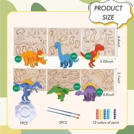 WoRuyKot Pack of 12 Craft Sets for Children, Dinosaur Wooden Craft Set, 3D Puzzle Wood for Painting, Crafts DIY Dino, Wooden Craft Sets Creative, Craft Set Children 4 Years