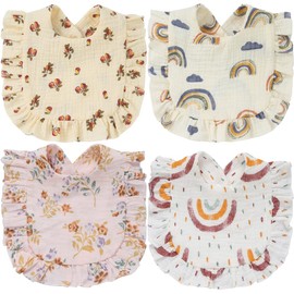 SZJIAHTM 4 Pack Of Newborn Toddler Soft Cotton Teething Bib Feeding Bib Ruffle Edge Adjustable Snap Dribble Infant Bibs For boys Girls