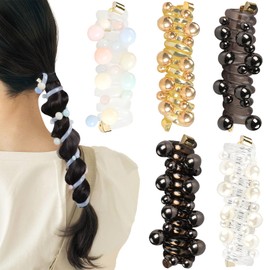 Loghohu 5 Pcs Beads Spiral Hair Ties,Elastic Hair Ties Stylish Plastic No Damage Crease Phone Cord Beads Spiral Hair Tie for Women Girls Long Curly Hair Ponytail Braids Hair Accessories(5 Colors)