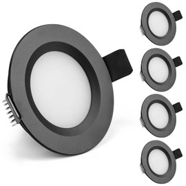 Gr4tec LED Recessed Spotlight 12 V Flat, 4 x Spot LED Dimmable IP44 3 W Warm White 3000 K 84Ra, Black Cabinet Light 12 mm Ultra Flat, Ceiling Spotlights, LED Hole 58-62 mm for Motorhome, Caravan,