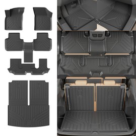 Rongtaod Floor Mats Compatible with 2018-2025 Volkswagen Atlas (NOT for Cross Sport) Trunk Mat Cargo Liner Back Seat Cover 2024 VW Atlas Accessories (Trunk Mat with Backrest Mat+Floor Mats)