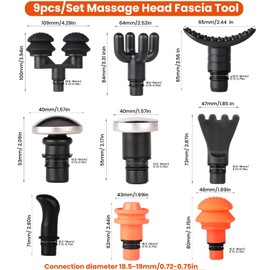 9Pcs Replaceable Massage Gun Heads - Deep Tissue Muscle Attachments and Accessories for Massage Gun - Plug-n-Play Adapter Set
