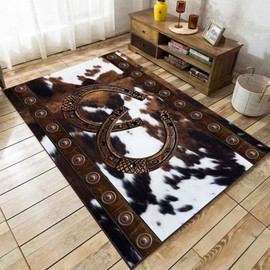 Western Rugs for Living Room, 3x4ft,Southwestern Native American Aztec Rugs,Rustic Horseshoe Brown Cow Print Rug,Boho Western Decor Carpet, for Bedroom Dining Room Non Slip Cowhide Rug