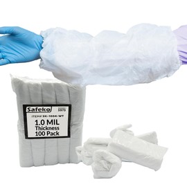 Disposable Arm Sleeve Covers - 18” Waterproof Polyethylene Protective Oversleeves with Elastic Cuff - White, 1 Mil