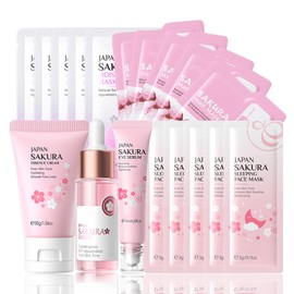 Skin Care Sets & Kits For Teenage Girls Gifts, Sakura Pamper Sets For Teenage Girls, Teen Skincare Set For Girls Pamper Set With Serum,Cream,Sleep Mask,Eye Mask (One Size, Sakura-Skincare-Girls Gifts)