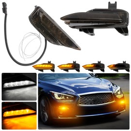 ALAVENTE Front Fog Light for Infiniti Q50 Q50s Sport 2014-2019 with DRL, Front Bumper Fog Lamp Turn Signal Flowing Flashing LED light with Smoke Black Lens, Sequential White/Amber - Upgrade Style