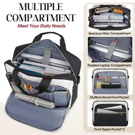 IGOLUMON Laptop Bag 15.6 Inch Laptop Briefcase for Women Men Waterproof Shoulder Computer Messenger Bag Large Laptop Bag Business Office Work Travel College, Black and White