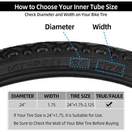 Pair of 24" Bike Inner Tube for 24 x 1.75/2.125 AV32mm Schrader Valve Butyl Rubber Inner Tube with Tire Levers for 24 Inch Mountain MTB Bicycle