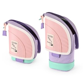 BAYTORY Retractable Standing Federmäppchen, Großes Fassungsvermögen Segeltuch Stifthalter, 2-in1 Reißverschluß Federtasche (Rosa)