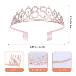 JasperKino 85th Birthday Sash and Tiara Set Rose Gold Birthday Sash Crown Birthday Party Favors Supplies for Birthday Party