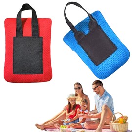 2Pcs Mini Pocket Picnic Blanket, 70×110cm Lightweight Pocket Camping Tarp, Washable Quick Dry Compact Beach Mat for Outdoors Recreation, Durable Waterproof Sand Proof Camping Travel Mat (Red + Blue)