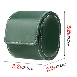 DODAMOUR PU Leather Watch Travel Case, Single Slot Oval Watch Box with Cushion, Snap Closure Watch Storage Fits Watches & Smartwatches, Vintage Compact Watch Organizer for Men and Women (Green)