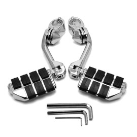TCT-MOTORPARTS Chrome Long Highway Foot Pegs Adjustable Fit For Harley Road King Softail Sportster Electra Road Glide Street Glide 1-1/4" Bars