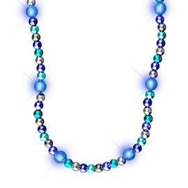 FlashingBlinkyLights Blue & Silver Light Up LED Mardi Gras Beads Necklace