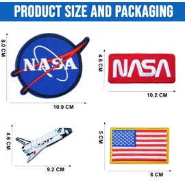 4 Pcs Patch Set (Space Shuttle, US Flag Patch) Sew on or Iron on Embroidery Patch for Jackets Backpacks Caps Hats Bags Clothing