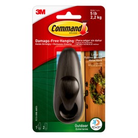 Command Outdoor Large Bronze Metal Hook, 1-Hook, 2-Strips, Decorate Damage-Free