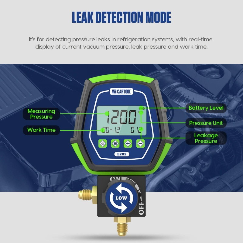 MRCARTOOL HVAC Digital Refrigeration Manifold Gauge Vacuum Pressure Leakage Meter