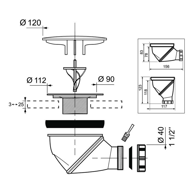 Wirquin James 30723674 Shower Drain D90 with 360° Pivoting Outlet