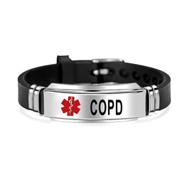 NanMuc Red Medical Alert ID COPD Bracelet Emergency First Aid Laser Engraved Health Alert Adjustable Silicone Wristband Bracelet