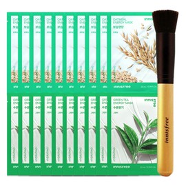 Innisfree Energy Mask Oatmeal 10 sheets + Energy Mask Green Tea 10 sheets + Beauty Tool Master Foundation Brush / 이니스프리 에너지 마스크 오트밀 10매+에너지 마스크 그린티 10매+뷰티툴 마스터 파운데이션 브러시