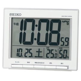 Seiko Clock Alarm Clock Radio Digital Calendar Temperature Humidity Display Large Screen Silver Metallic SQ786S SEIKO