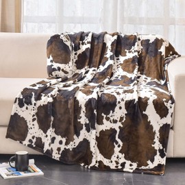 Bnuitland Brown Cow Print Blanket with Cow Storage Pouch,300 GSM Double Sided Outdoor Lap Throw,Gift Blanket for Adults and Kids,Lightweight Fuzzy Decor Blanket,Super Soft Cozy Flannel Bed Throw