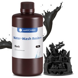 ANYCUBIC 3D Printer Resin, Water Washable Resin, No Need Extra Alcohol and Easy to Clean, Fast Curing, Low Odor, Wide Compatibility for All LCD Resin 3D Printers (Black, 1kg)