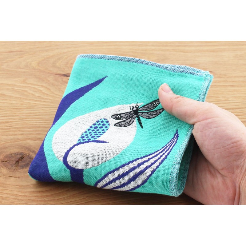Kusubashi Mon Ori morita MiW Gauze Handkerchief, Dragonfly, Green, A-65534-86-G,