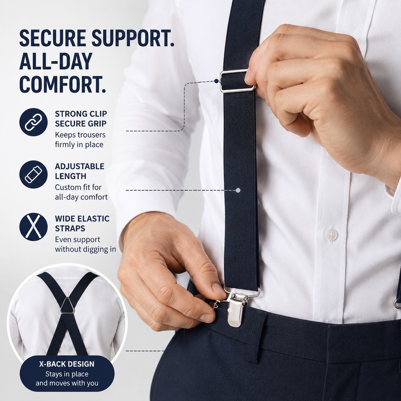 Heavy Duty Suspenders for Men – Adjustable 2-Inch Elastic X-Back
